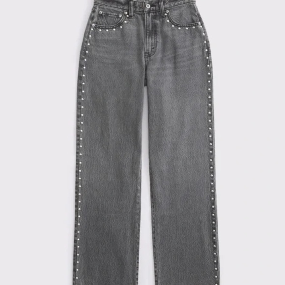 Abercrombie & Fitch Curve Love Gray Studded Jeans
